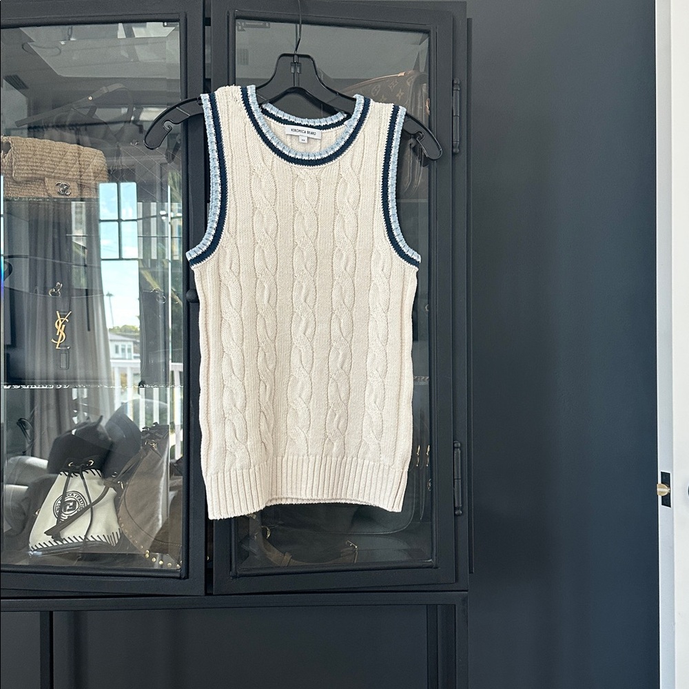 Veronica Beard Cable-Knit Tank Top with Contrast Trim - Picture 4 of 5